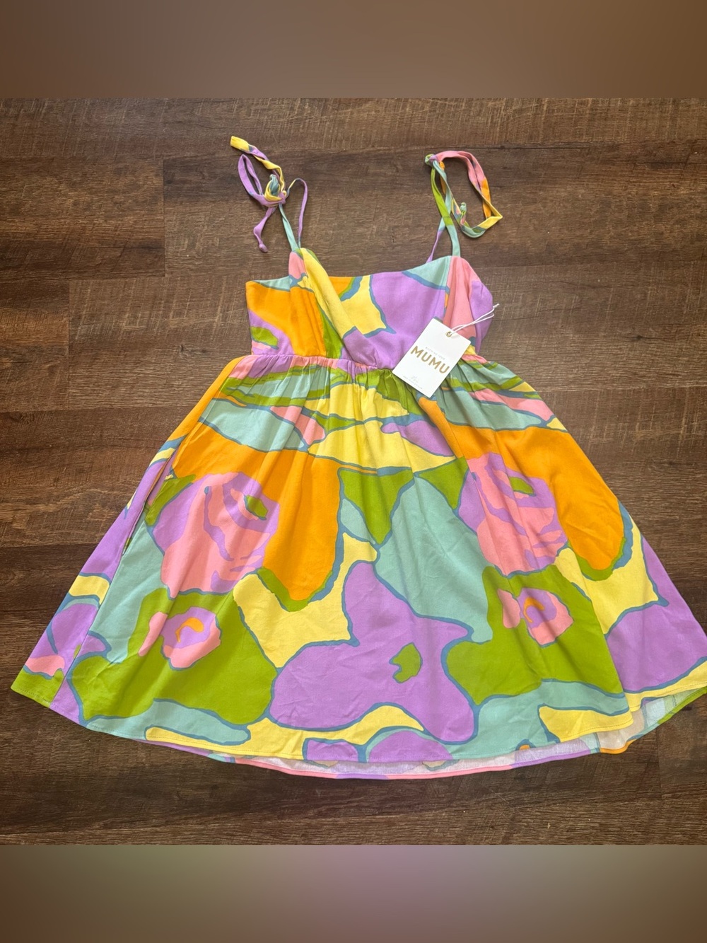 NWT Show Me Your Mumu Tie Strap Mini Dress Size Medium Colorful Cottagecore Boho - Picture 2 of 10